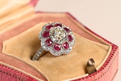 Vintage Old European Cut Diamond Halo Ruby Engagement Ring GIA 1.40ct Platinum