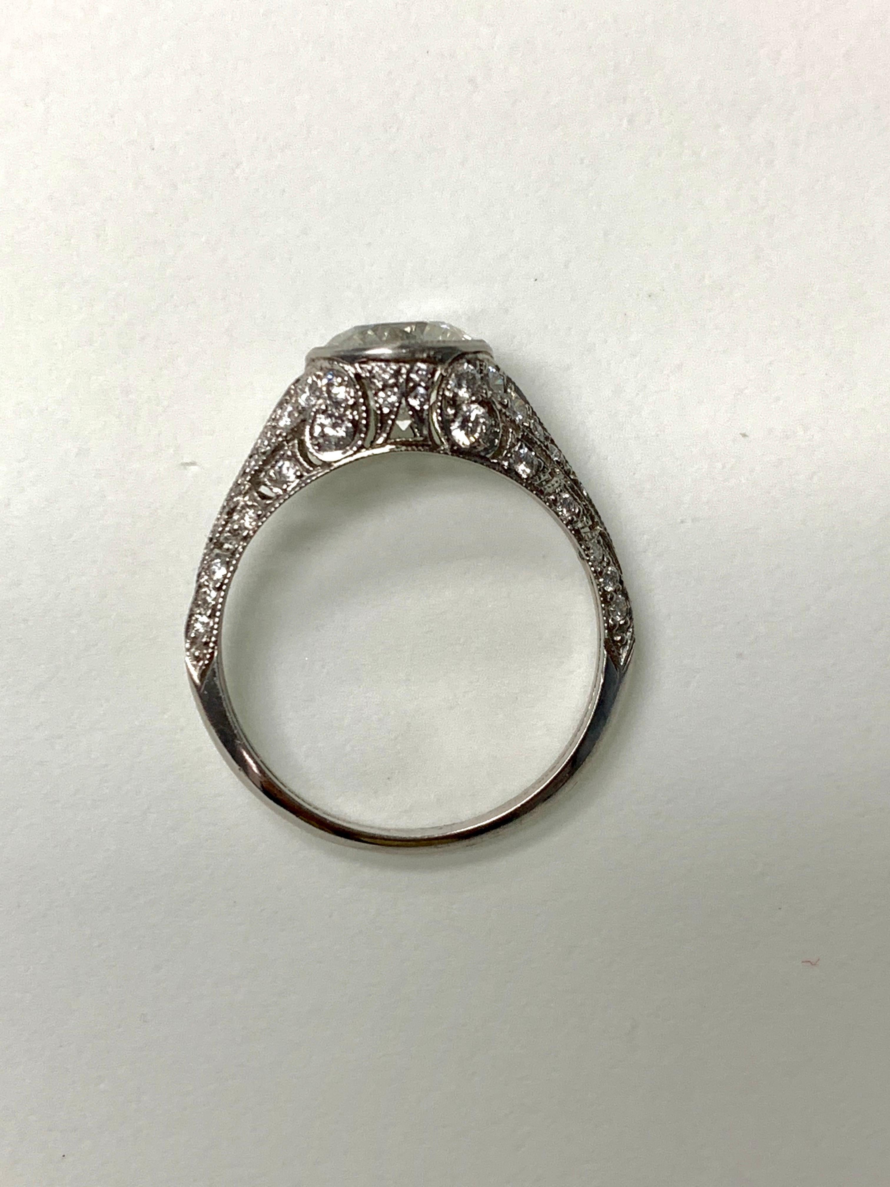 Old European Cut Old European Diamond Engagement Ring in Platinum For Sale