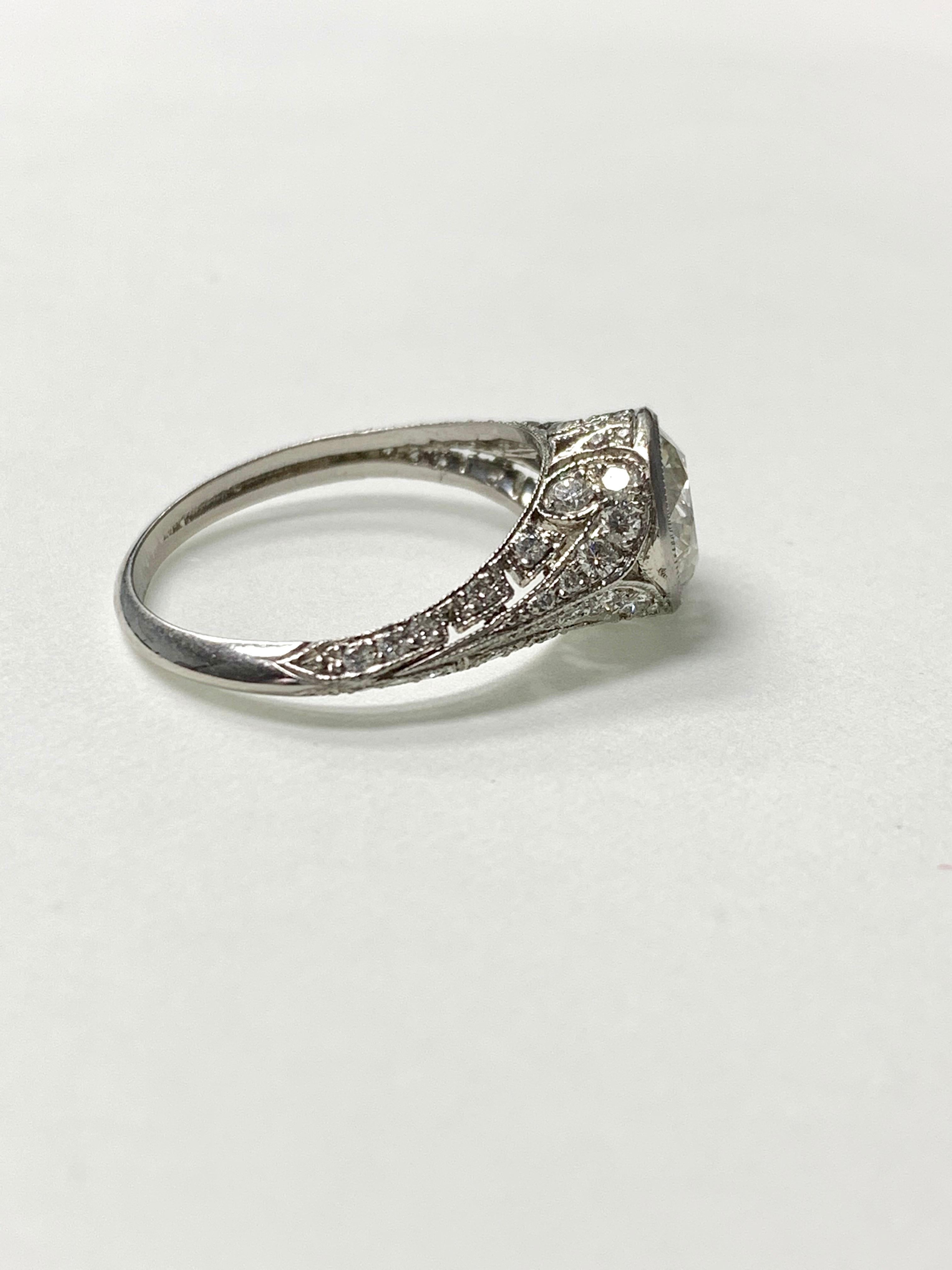 Old European Diamond Engagement Ring in Platinum In New Condition For Sale In New York, NY