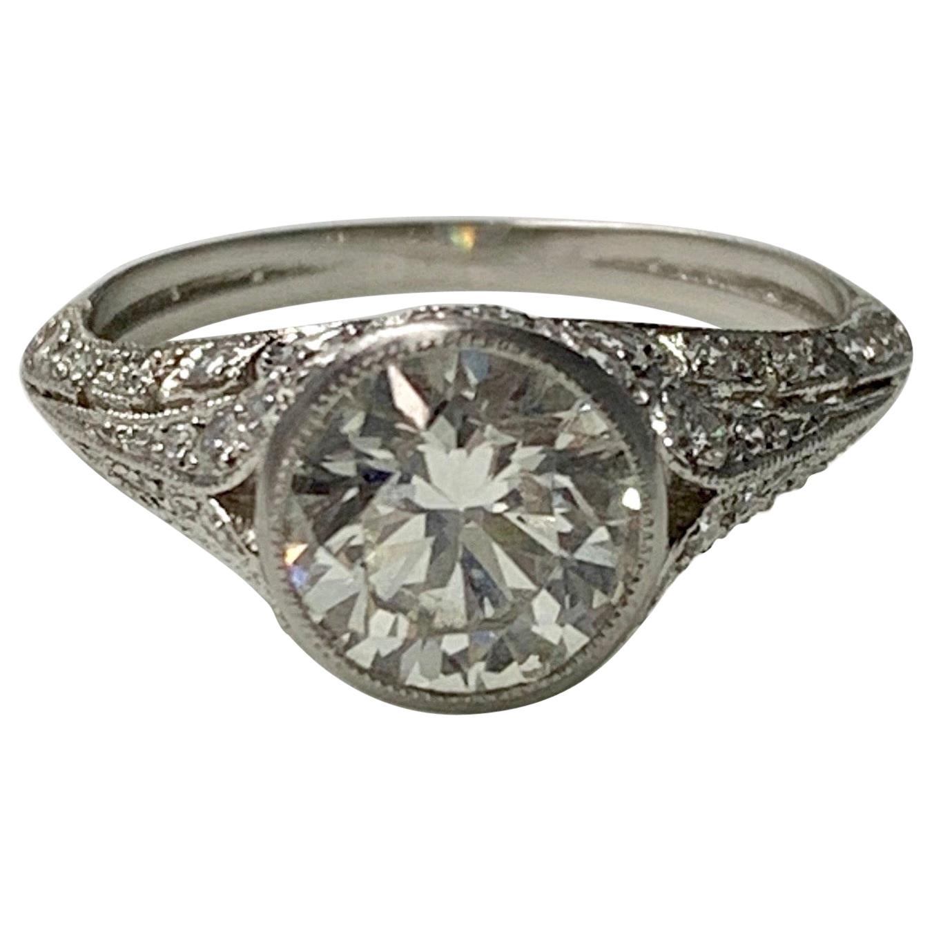 Old European Diamond Engagement Ring in Platinum For Sale