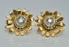 Alteuropäische Diamant-Blumen-Ohrringe 14K Gold Vintage .80 TDW