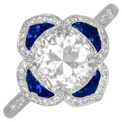 Old European Diamond (GIA Approx 1.20-Carats) with Sapphire Ring, Platinum