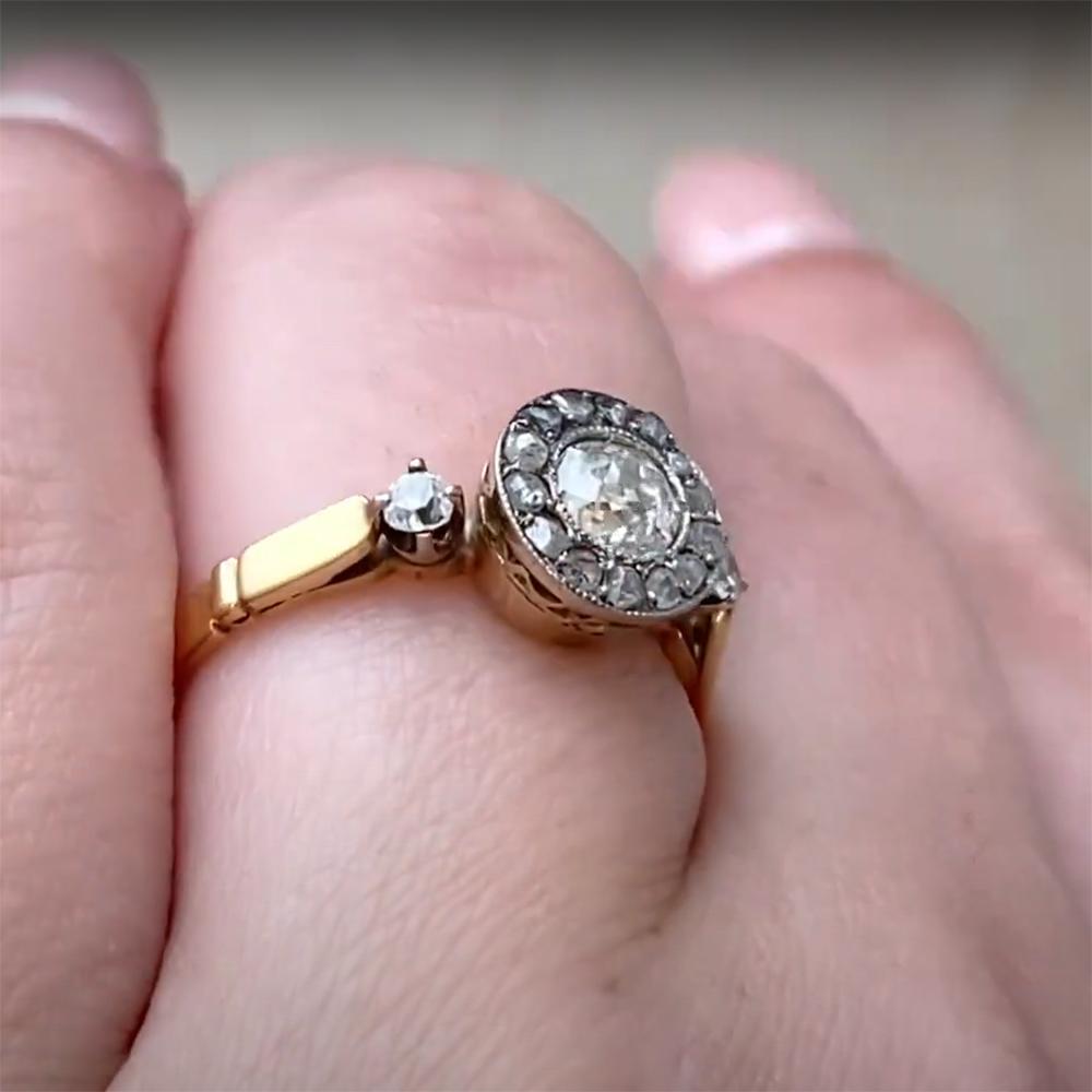 Anillo de compromiso con halo de diamantes europeos antiguos (aprox. 0,40 quilates), oro amarillo de 14k Eduardiano en venta