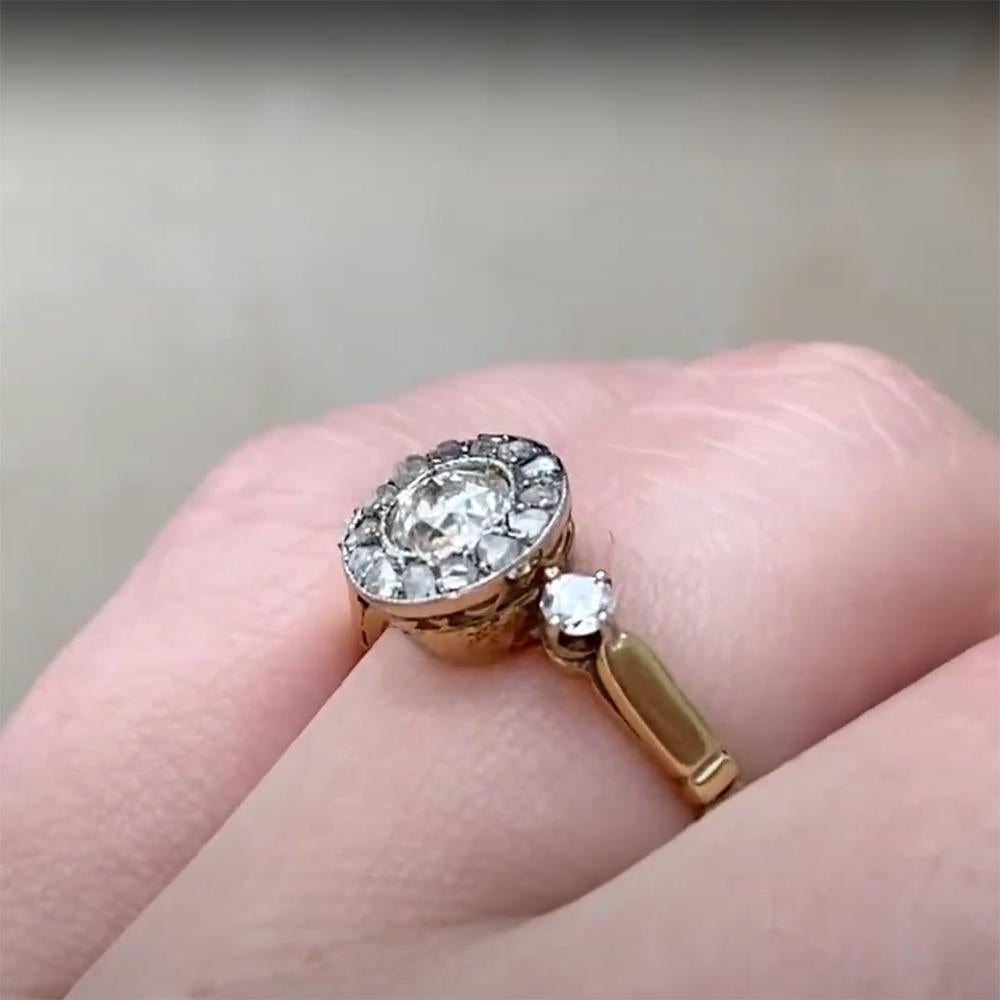 Anillo de compromiso con halo de diamantes europeos antiguos (aprox. 0,40 quilates), oro amarillo de 14k Corte europeo antiguo en venta