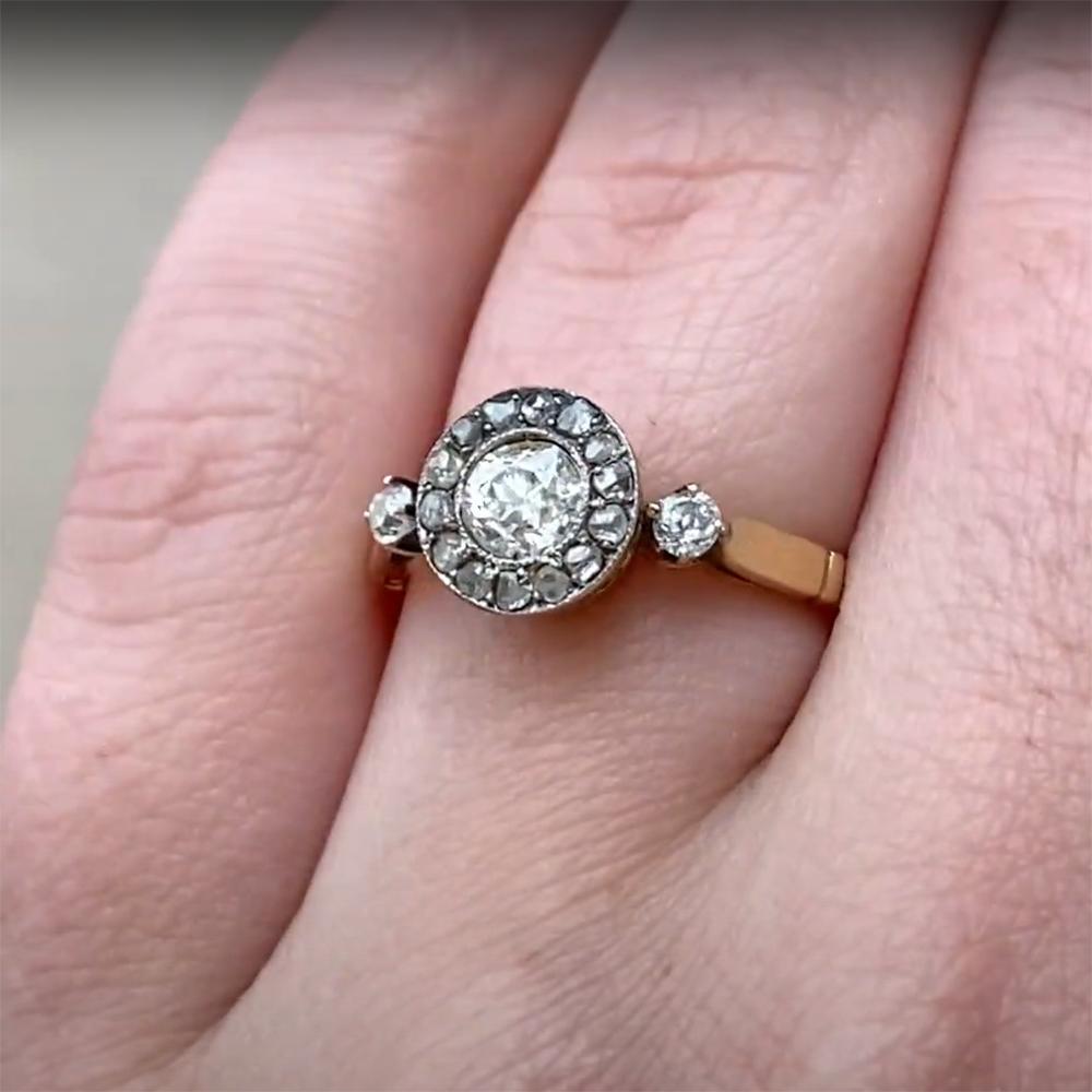 Anillo de compromiso con halo de diamantes europeos antiguos (aprox. 0,40 quilates), oro amarillo de 14k en Excelente estado para la venta en New York, NY