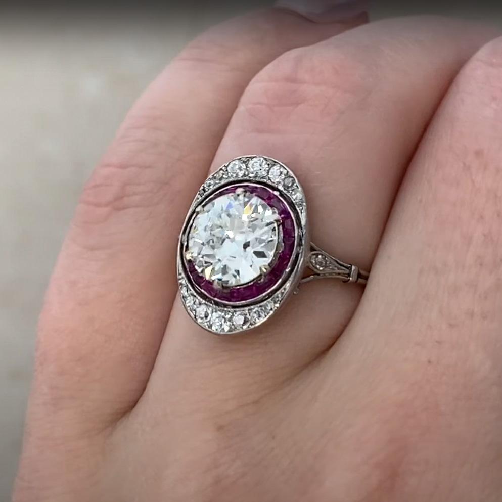 Art Deco Old European Diamond Halo (Approx 2.10-Carats), Ruby-Diamond Halo Ring, Platinum For Sale