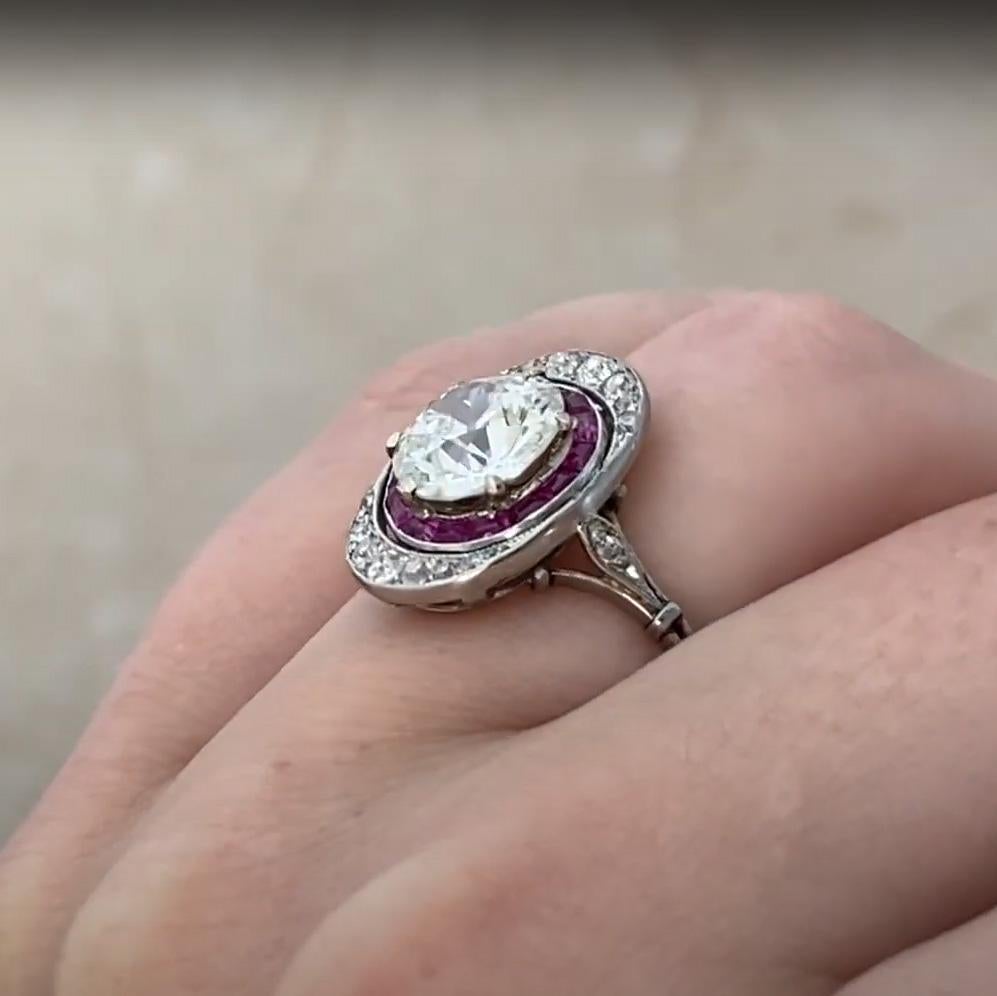 Old European Cut Old European Diamond Halo (Approx 2.10-Carats), Ruby-Diamond Halo Ring, Platinum For Sale