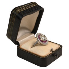 Old European Diamond Halo (Approx 2.10-Carats), Ruby-Diamond Halo Ring, Platinum
