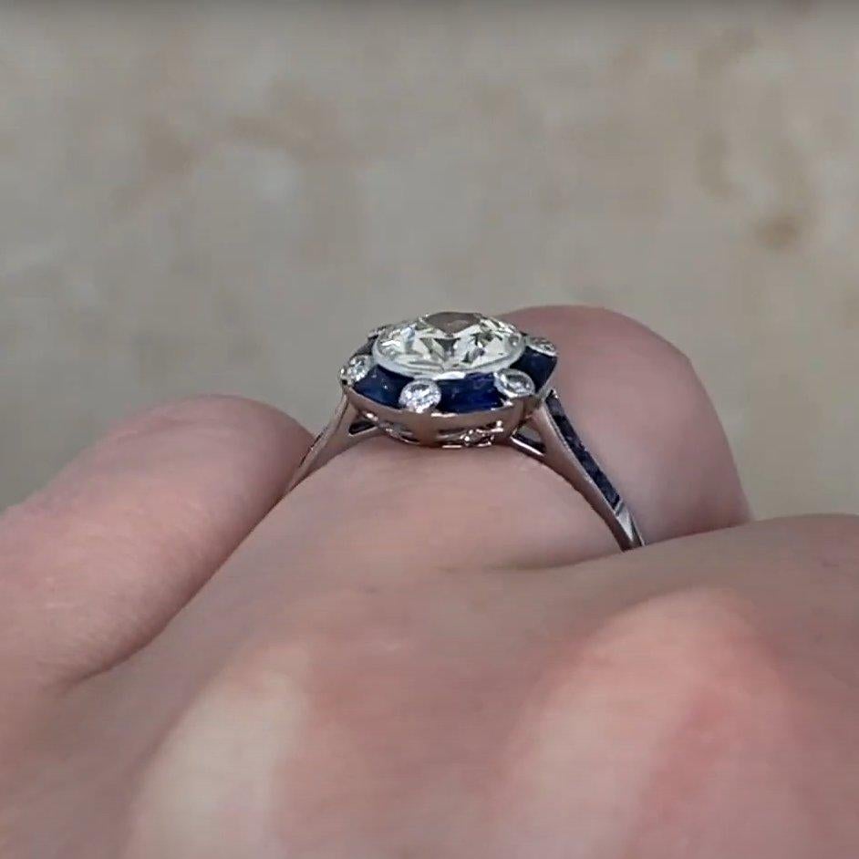 Bague de fiançailles halo de diamants européens anciens (environ 1,00 carat), platine Pour femmes en vente