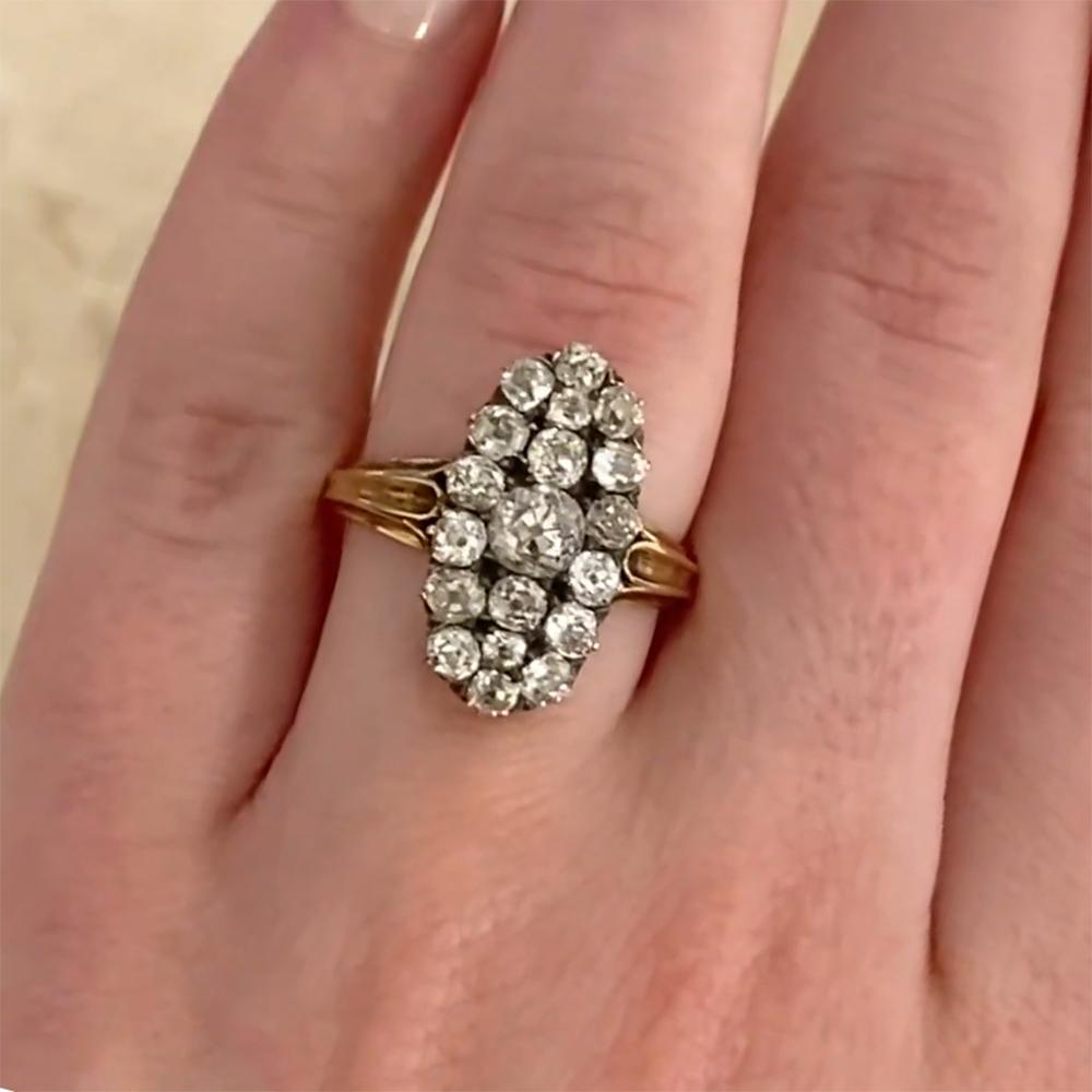 Vittoriano Anello antico con diamante a raggiera (circa 0,40 carati), argento e oro giallo 18k in vendita