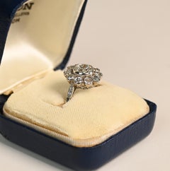 Platinum Cluster Ring. 1.10ct Old European Cut Diamond Engagement Ring Platinum