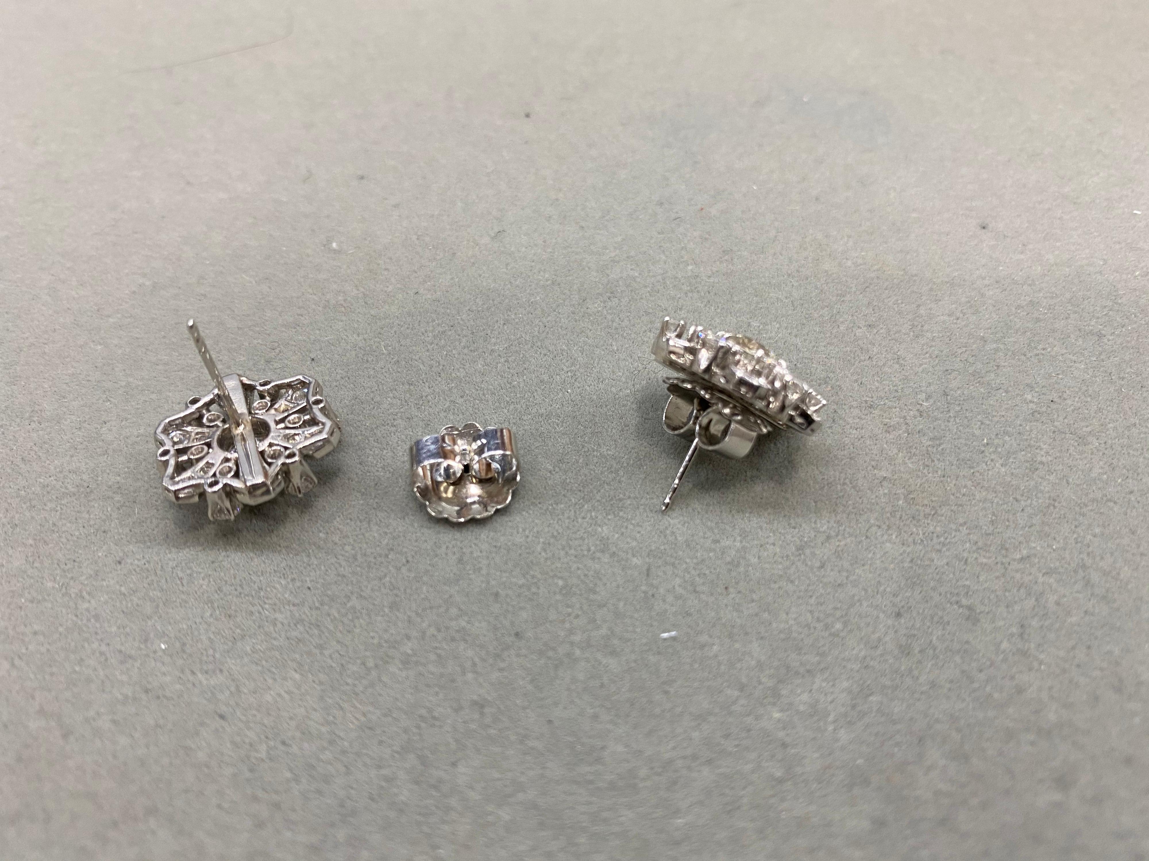 Old European Diamond Platinum Cluster Stud Earrings 1