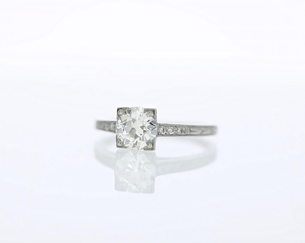 Old European Cut Old European Diamond Platinum Engagement Ring For Sale