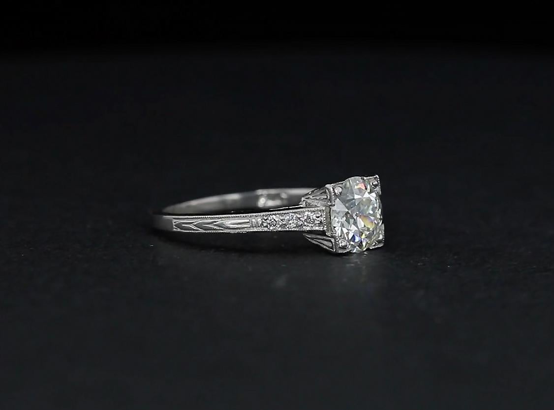 Old European Diamond Platinum Engagement Ring In Good Condition For Sale In NEW ORLEANS, LA