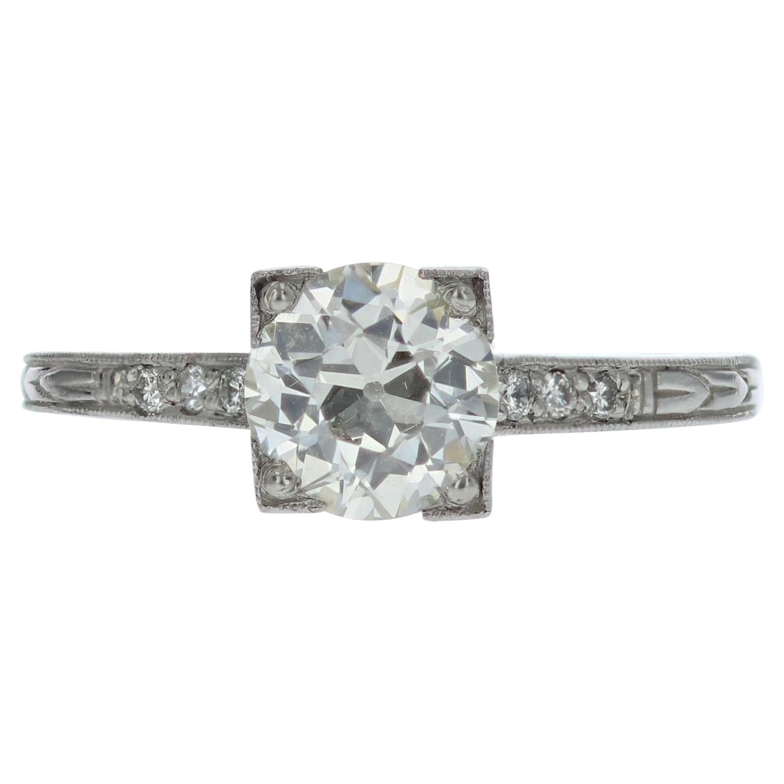 Old European Diamond Platinum Engagement Ring For Sale