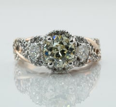Old European Diamond Ring 2.14 TDW 14K White Gold Engagement Wedding Vintage
