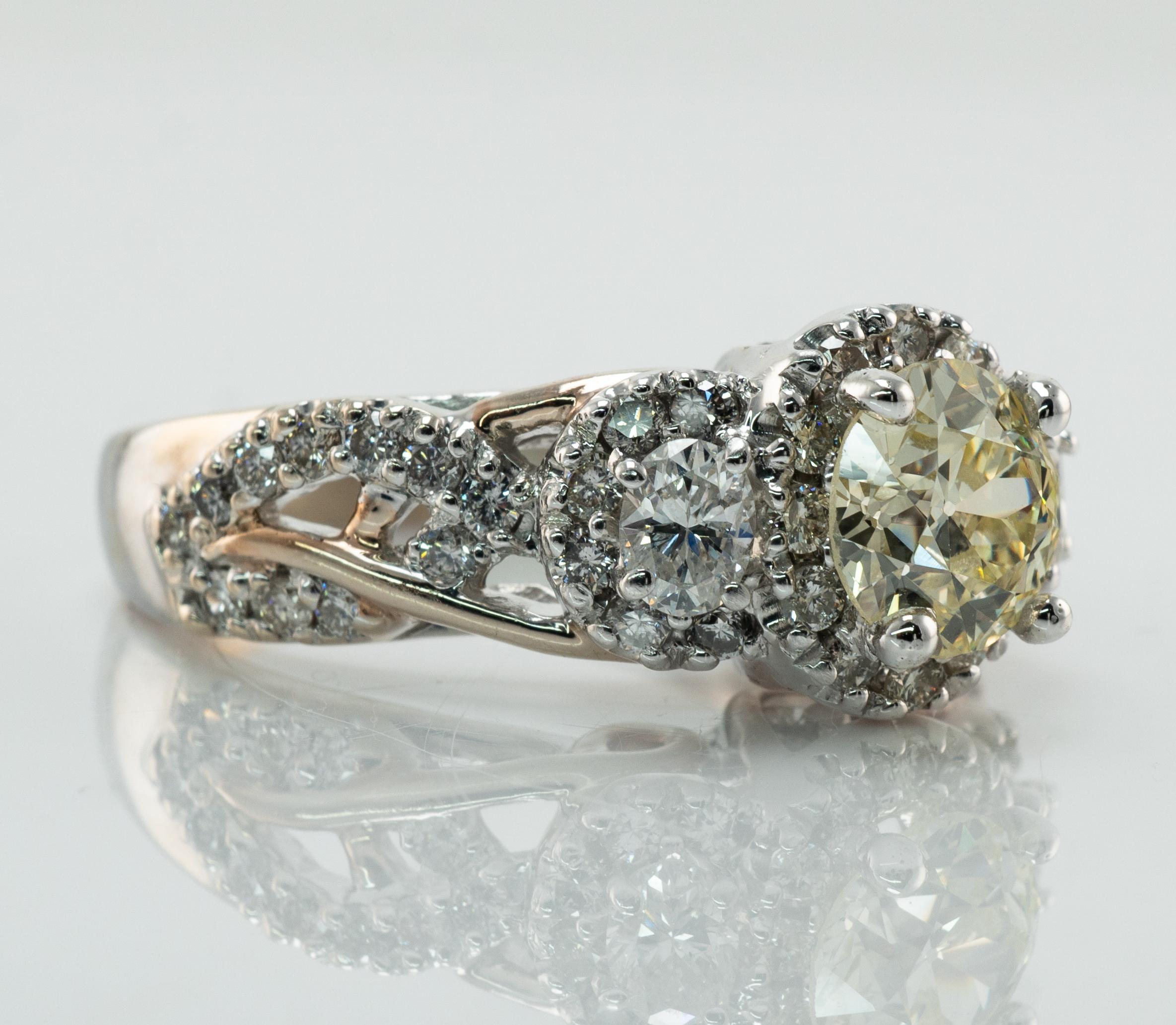 Old European Cut Old European Diamond Ring 2.14 TDW 14K White Gold Engagement Wedding Vintage For Sale