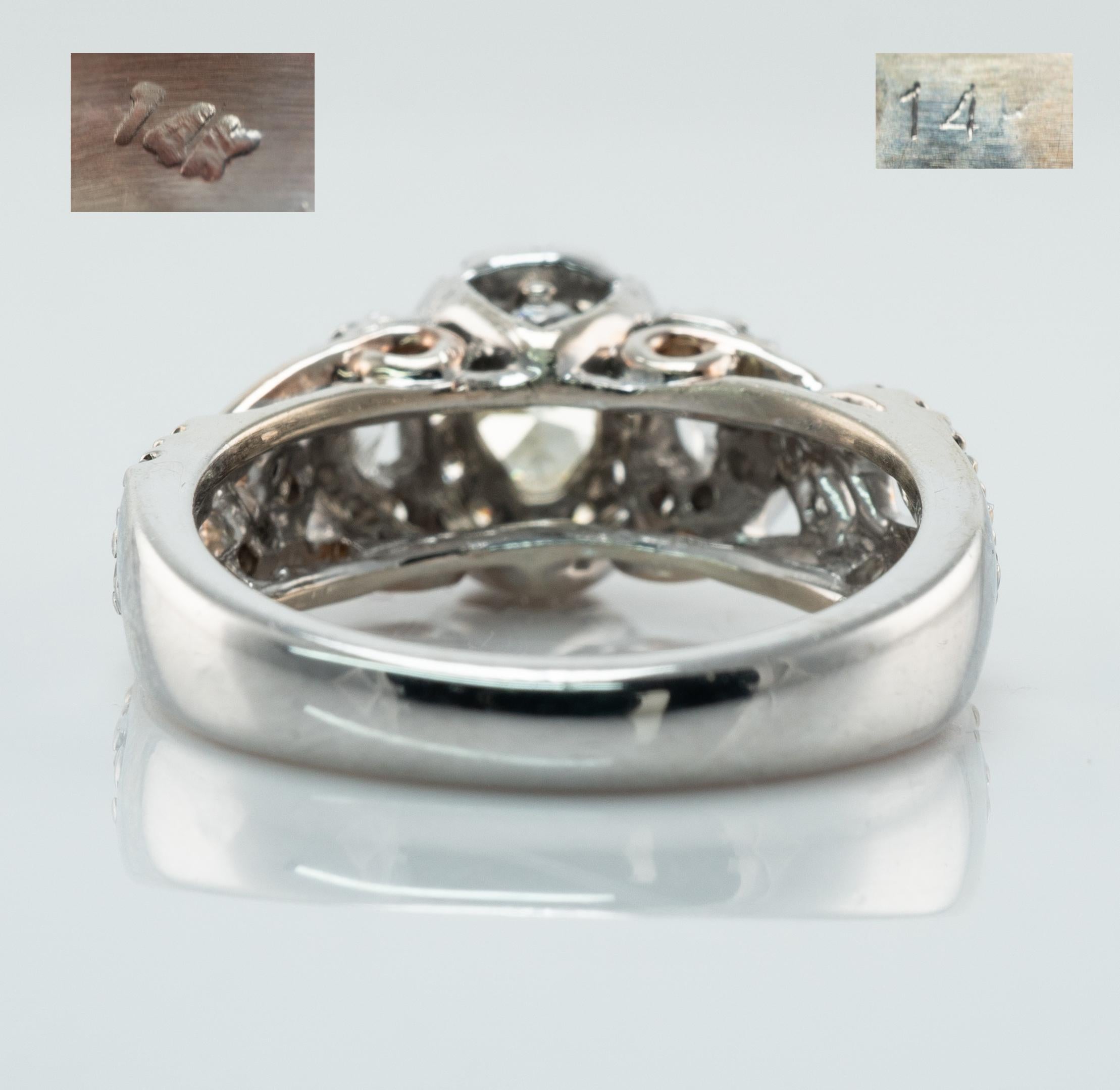 Bague de diamant européen 2.14 TDW 14K White Gold Engagement Wedding Vintage en vente 2