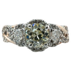 Old European Diamond Ring 2.14 TDW 14K White Gold Engagement Wedding Retro
