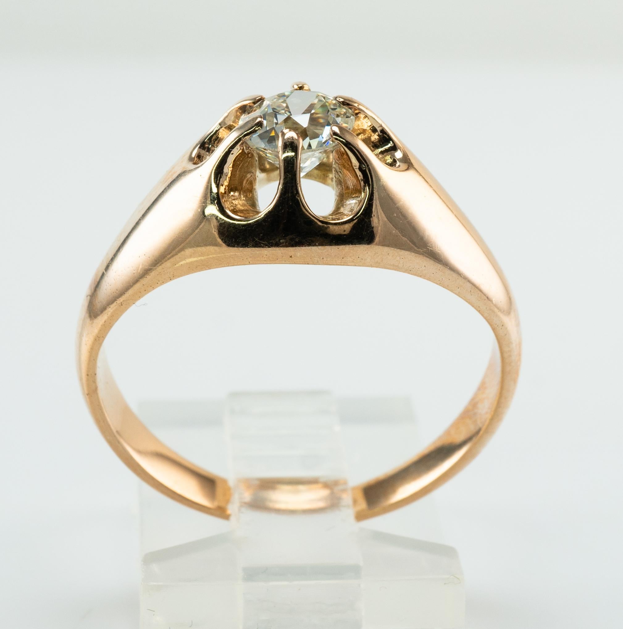 Women's or Men's Old European Diamond Ring .70 Carat Solitaire Mens 14k Gold Band Vintage For Sale