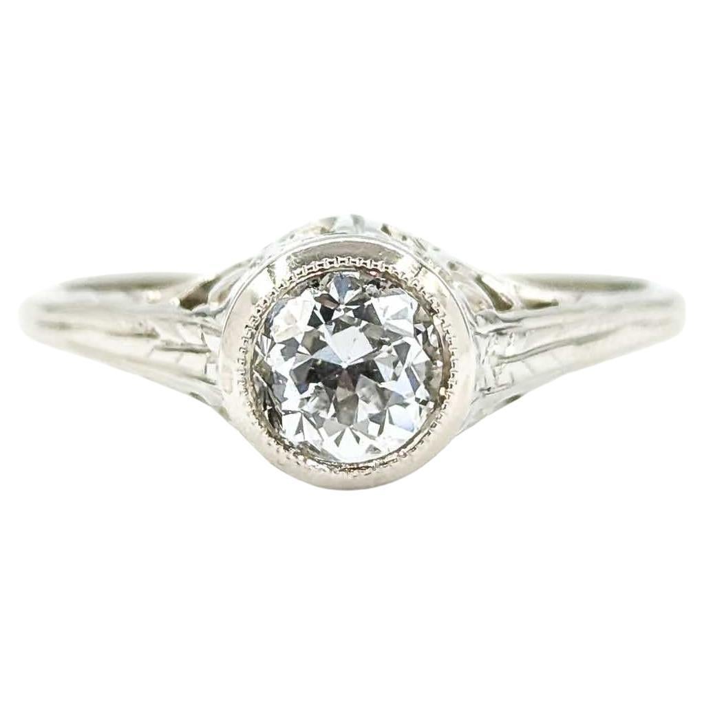 Old European Diamond Ring in 14k White Gold