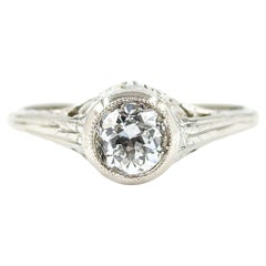 Alter europäischer Diamantring aus 14k Weißgold