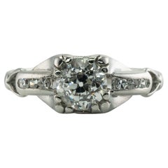 Vintage Old European Diamond Ring Platinum Engagement .56cttw