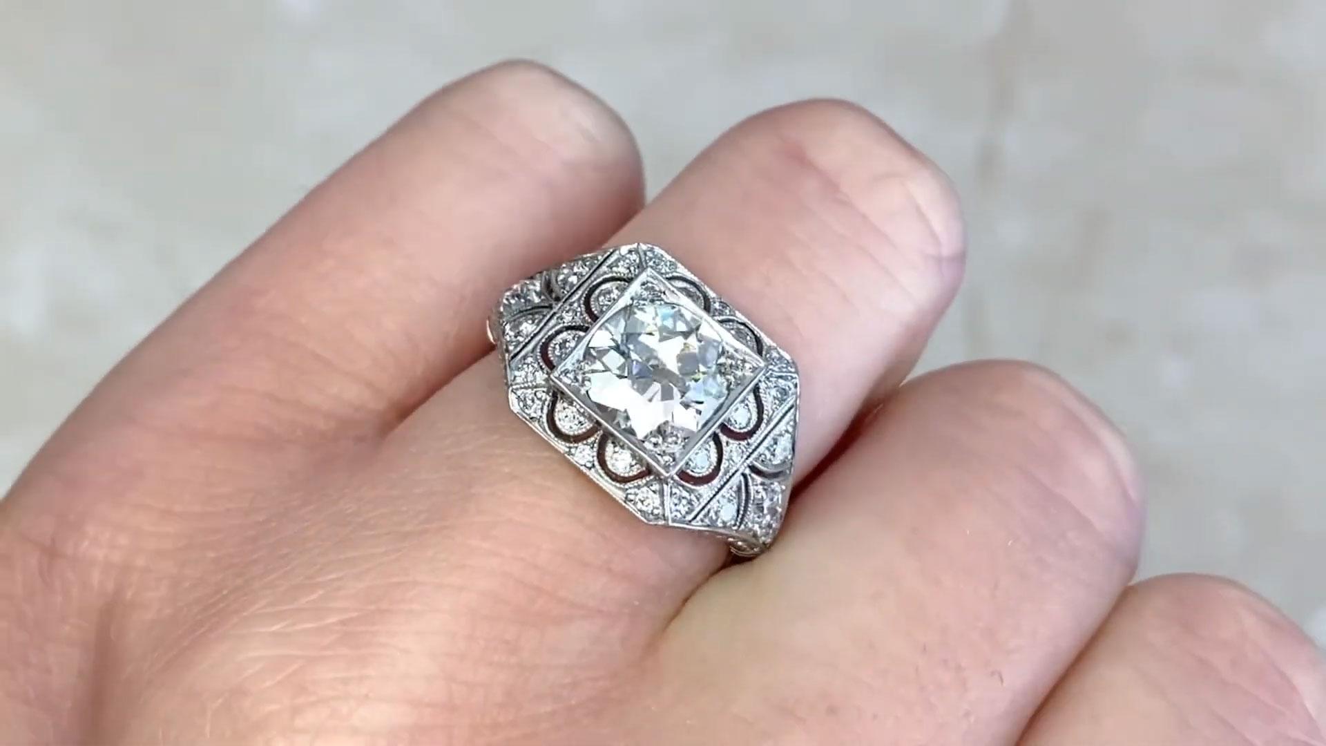 Anillo cuadrado de diamantes europeos antiguos, Anillo de diamantes antiguos (aprox. 1,50 quilates) en venta 2