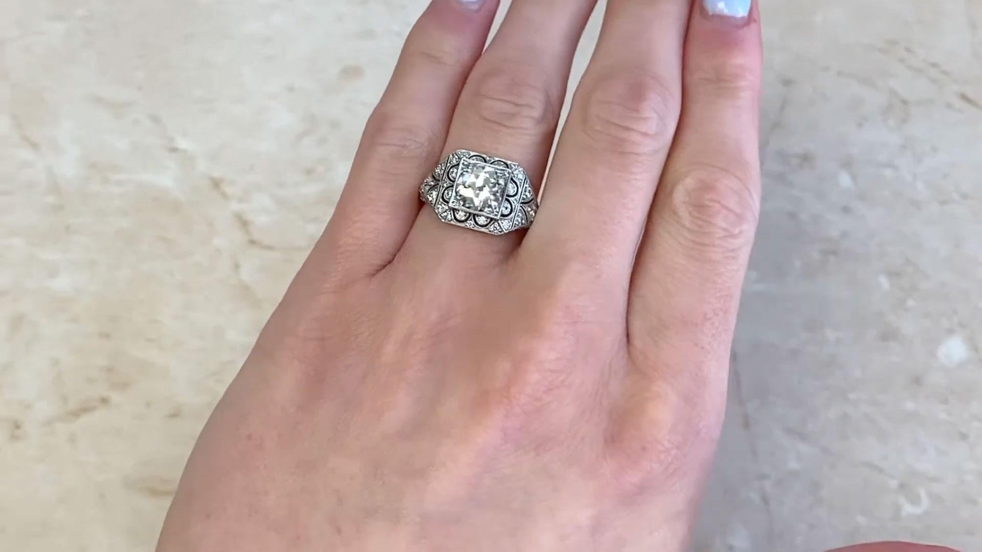 Anillo cuadrado de diamantes europeos antiguos, Anillo de diamantes antiguos (aprox. 1,50 quilates) en venta 3
