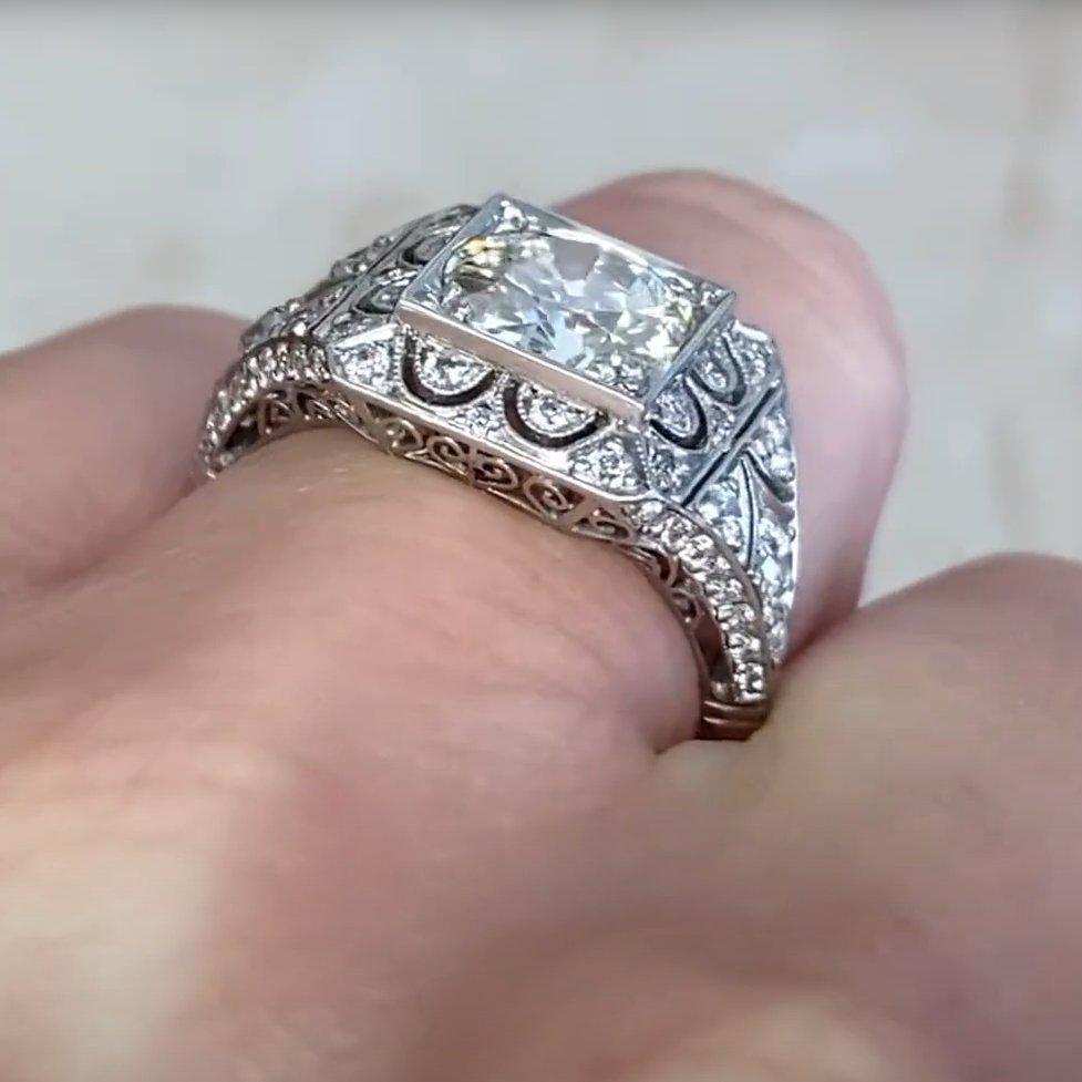 Taille vieille Europe Bague carrée en diamant européen ancien, bague ancienne en diamants (environ 1,50 carat) en vente