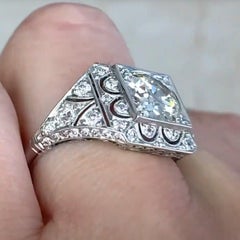 Old European Diamond Square Ring, Antique Diamond (Approx. 1.50-Carats) Platinum