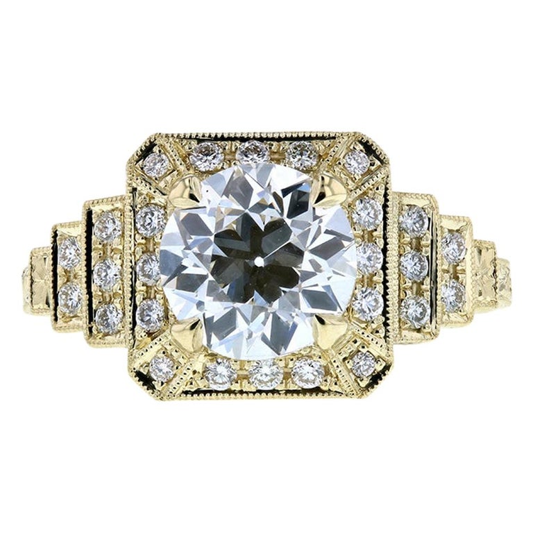 Old European Diamond Vintage Engagement Ring in Yellow Gold For Sale at ...