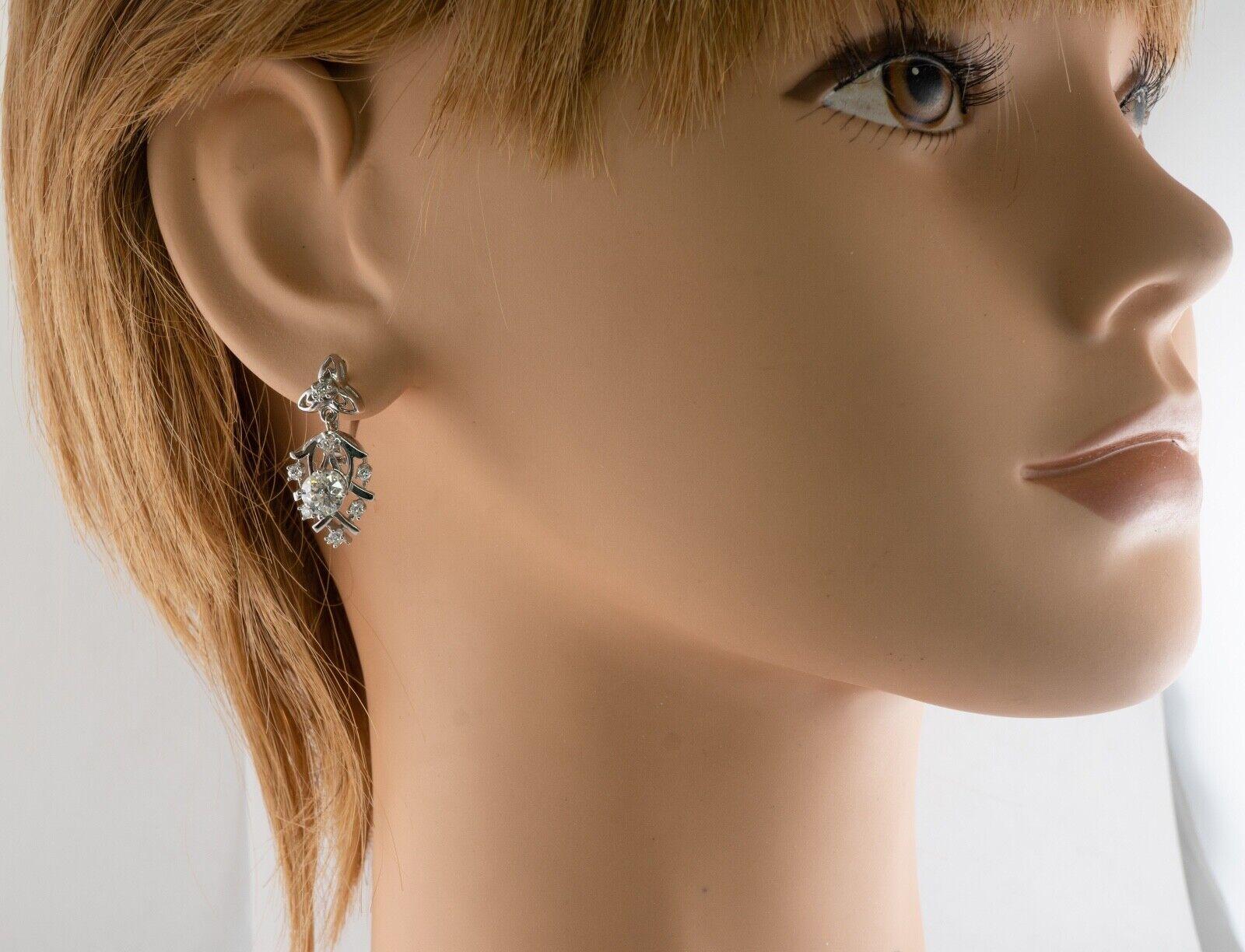 Alteuropäische Diamanten-Ohrringe 14K Weißgold Floral Dangle 2,36 TDW im Angebot 5