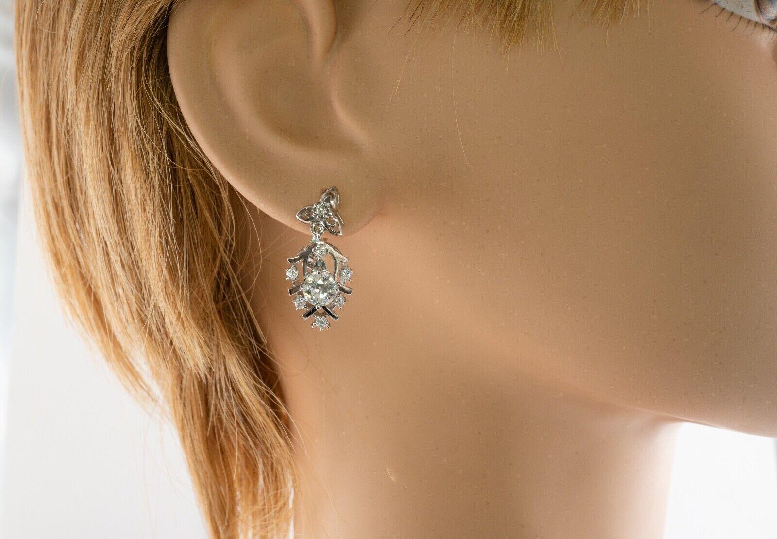 Boucles d'oreilles composées de diamants européens anciens Or blanc 14K Dangle floral 2.36 TDW Pour femmes en vente