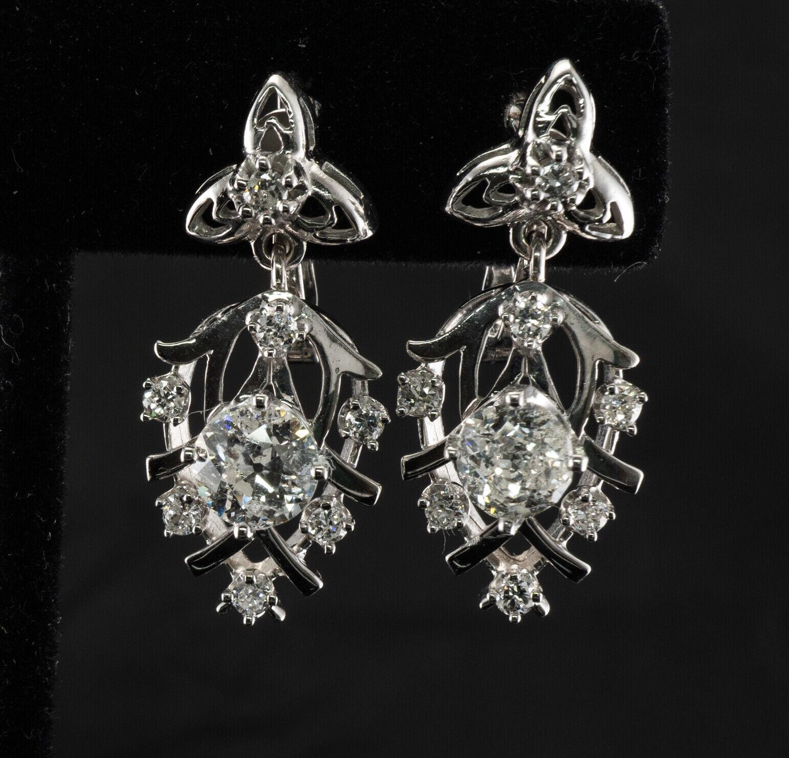 Alteuropäische Diamanten-Ohrringe 14K Weißgold Floral Dangle 2,36 TDW im Angebot 1