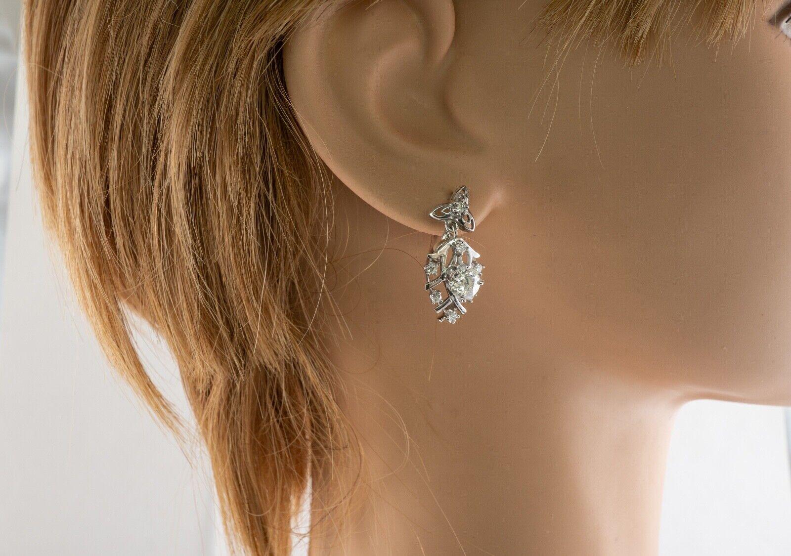 Alteuropäische Diamanten-Ohrringe 14K Weißgold Floral Dangle 2,36 TDW im Angebot 3