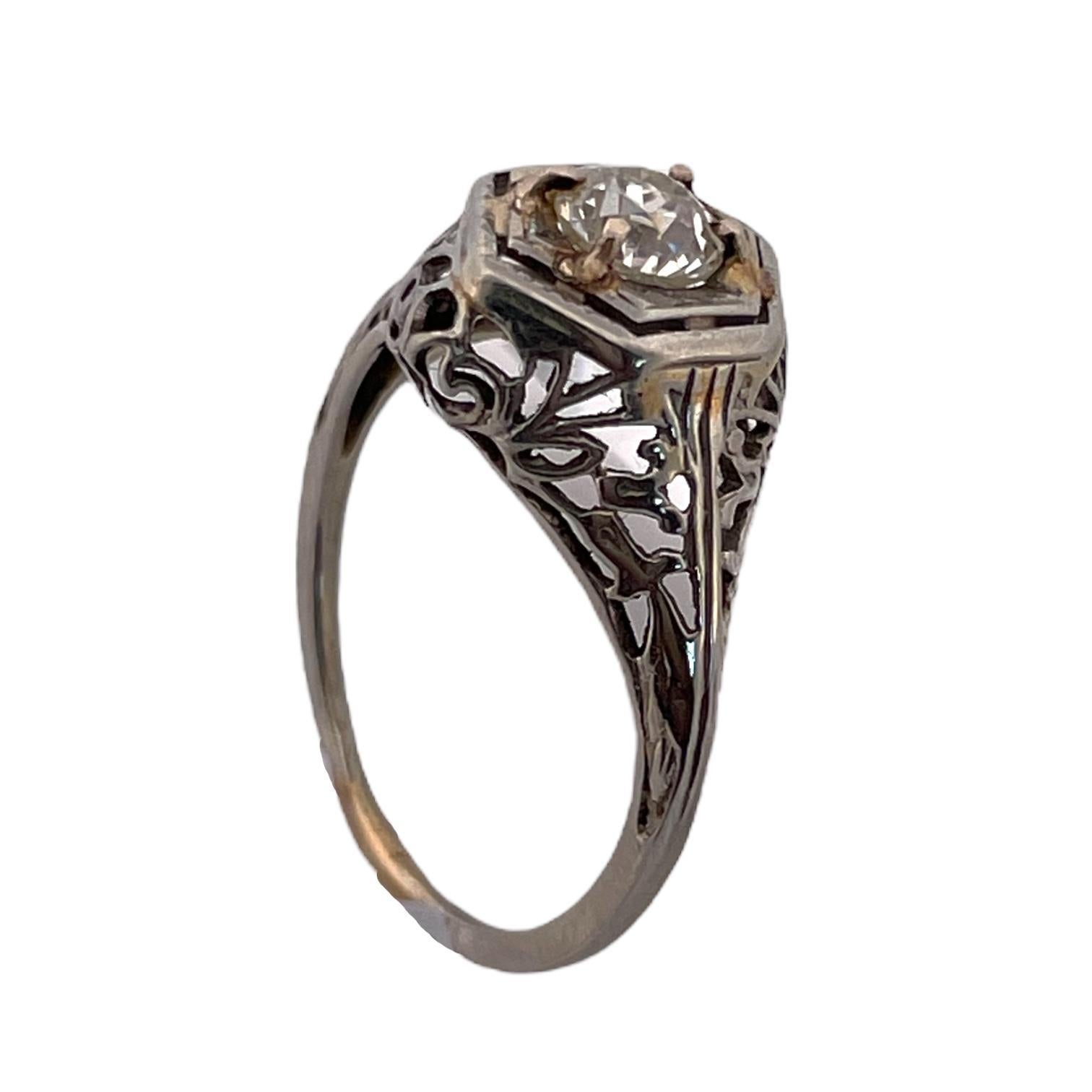 Old European Cut Old European Filigree Diamond Ring For Sale