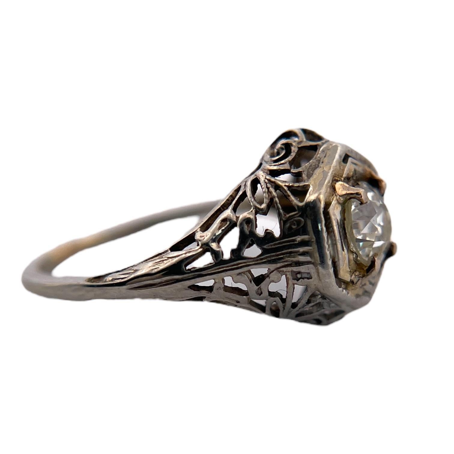 Women's or Men's Old European Filigree Diamond Ring For Sale