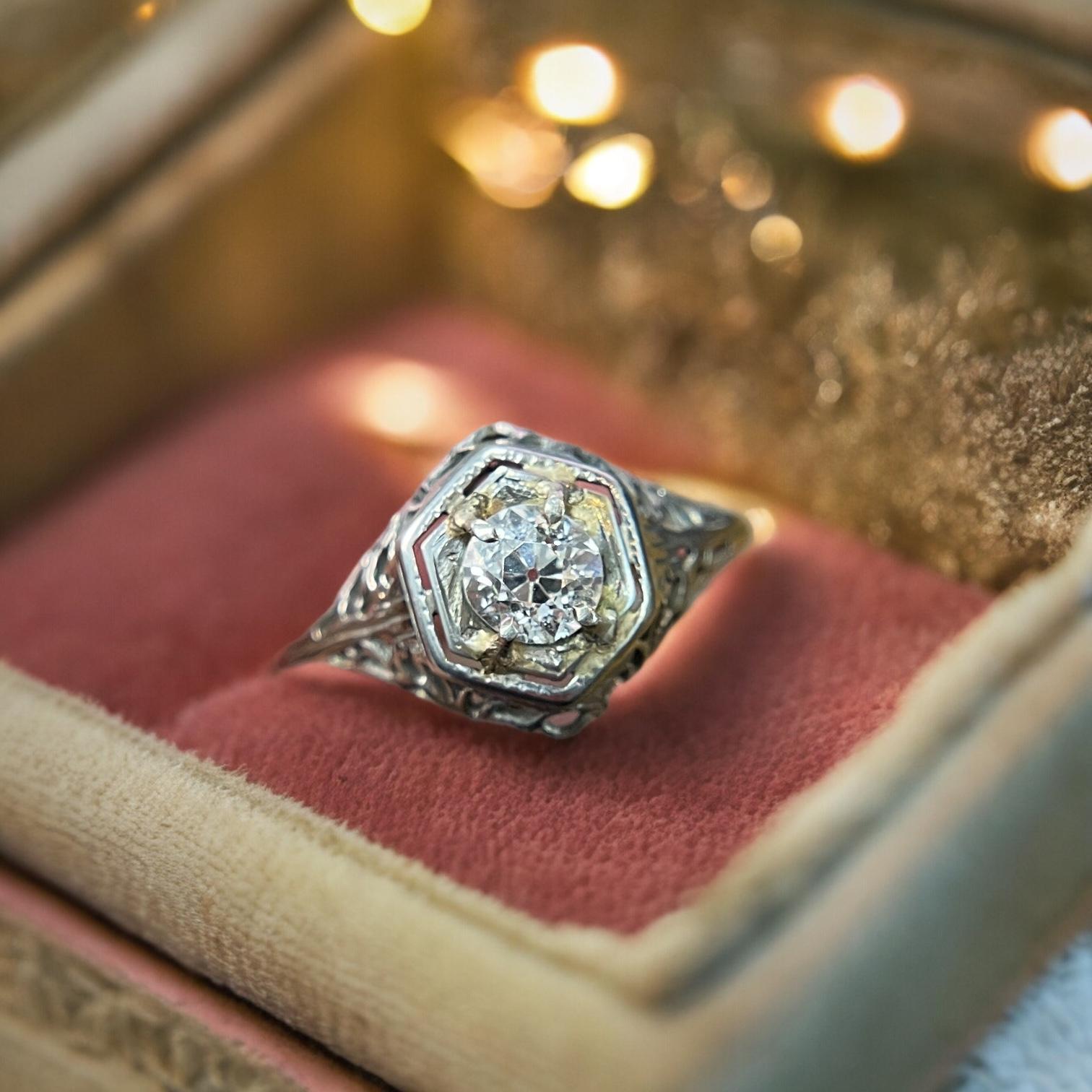 Old European Filigree Diamond Ring For Sale 1