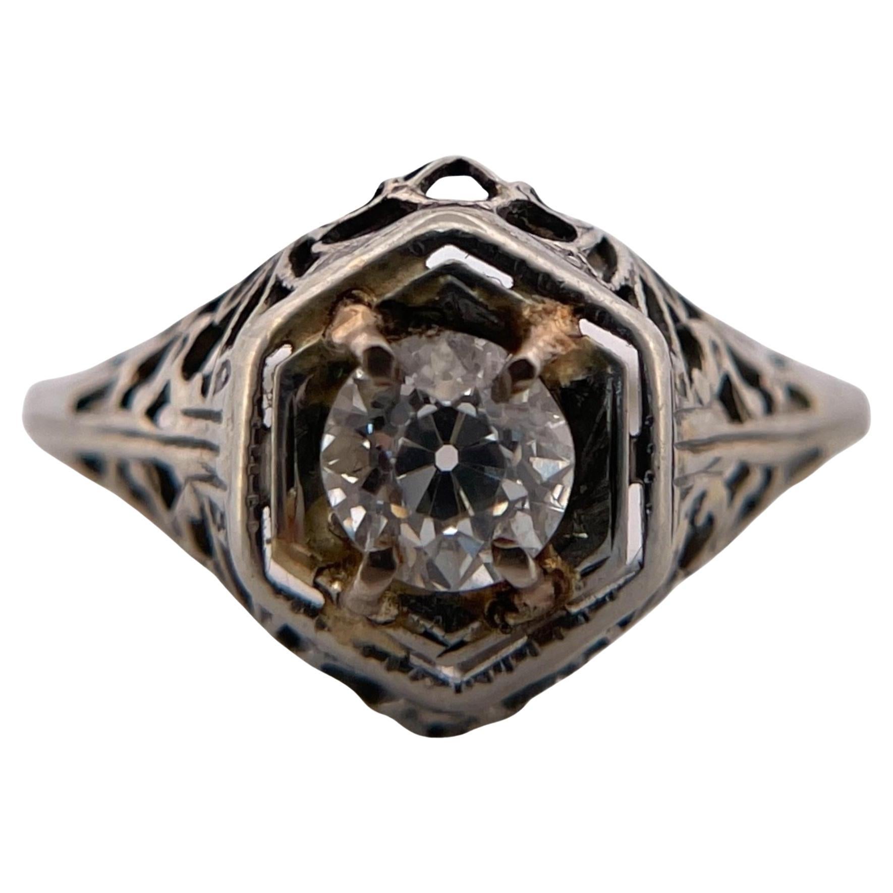 Old European Filigree Diamond Ring