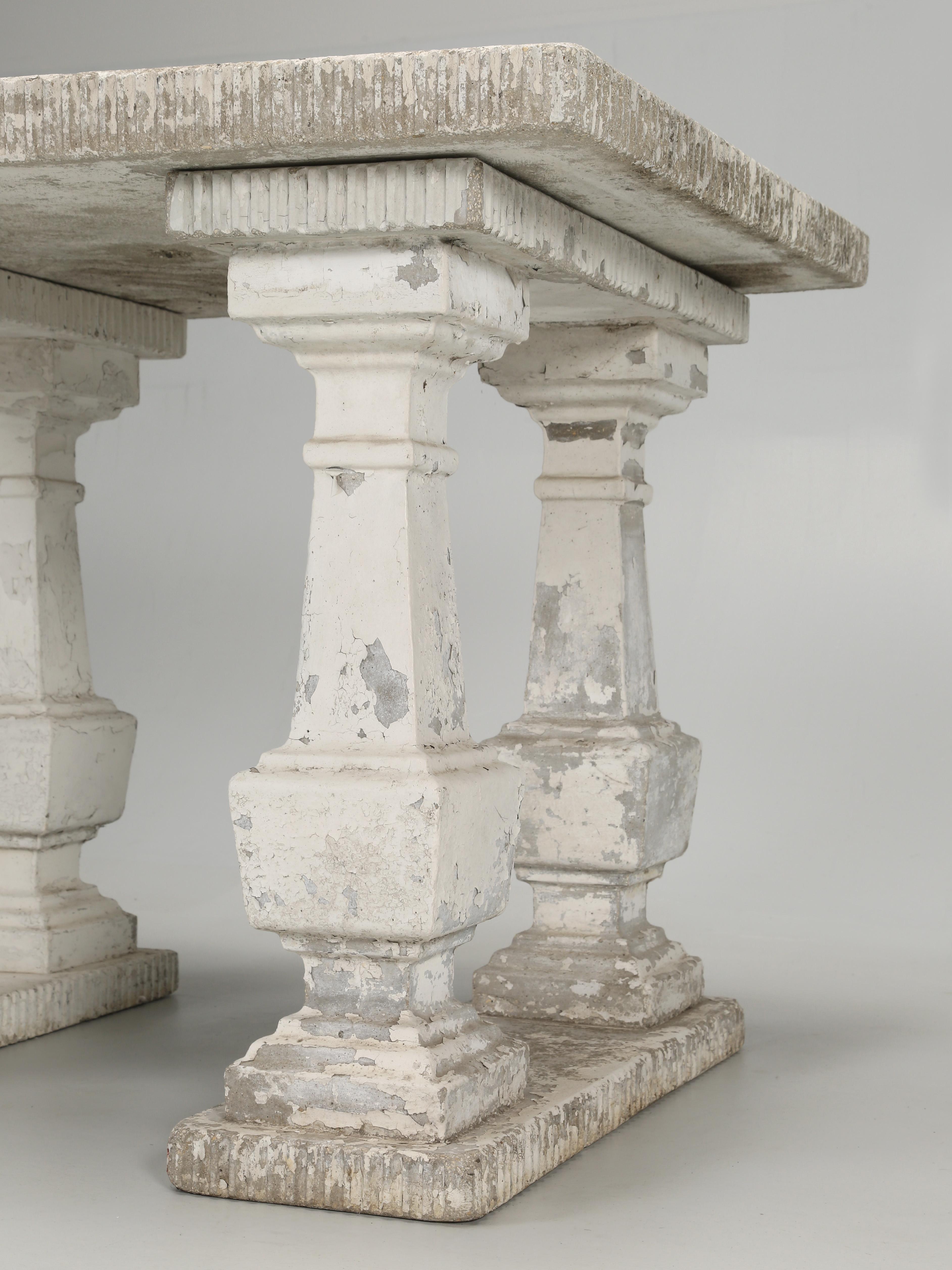 Old European Fluted Concrete Outdoor or Indoor Table on Four Column Pedestals  For Sale 3