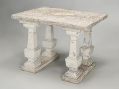 Old European Fluted Concrete Outdoor or Indoor Table on Four Column Pedestals