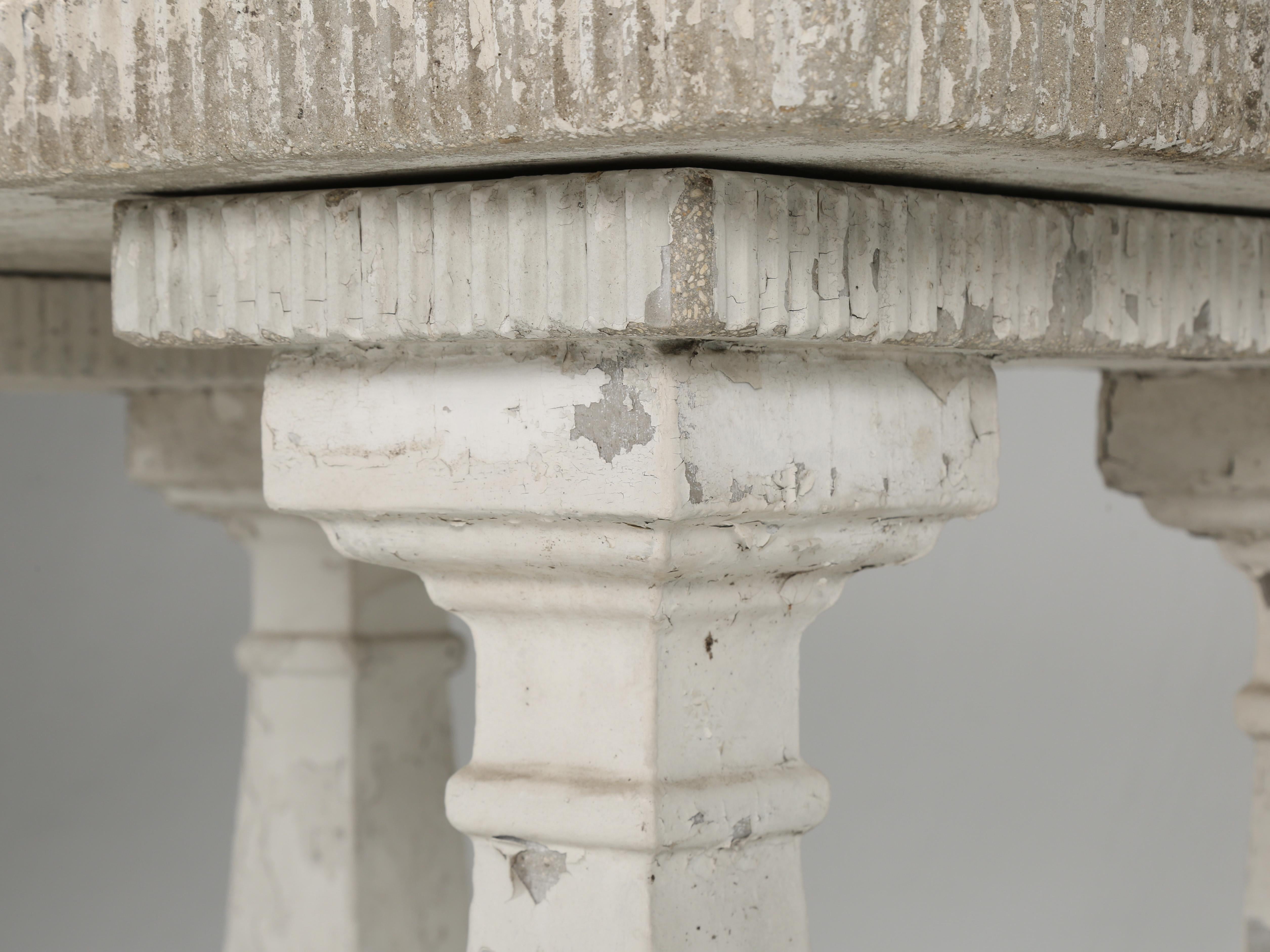 Old European Fluted Concrete Outdoor or Indoor Table on Four Column Pedestals  For Sale 2