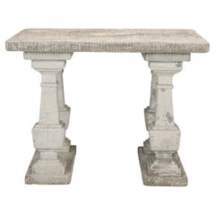 Old European Fluted Concrete Outdoor or Indoor Table on Four Column Pedestals 