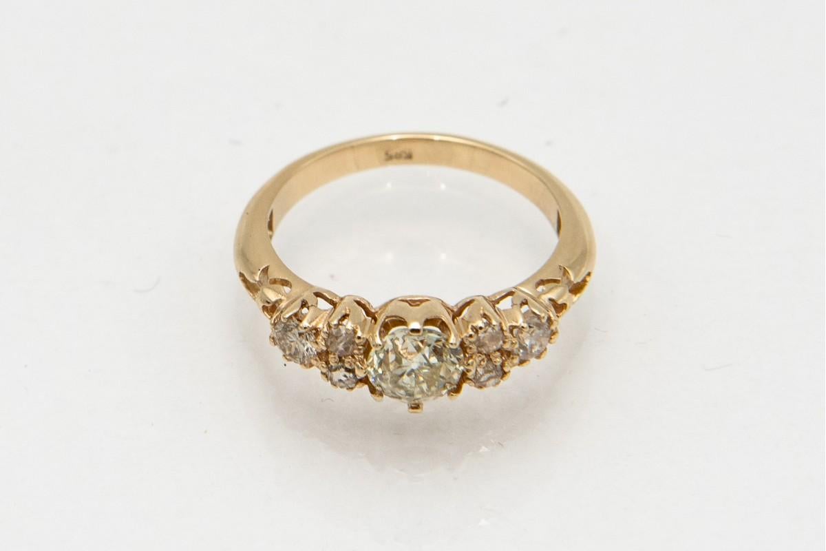 Women's or Men's Old European Golden Diamond Ring 1.20ct, early 20th century. For Sale