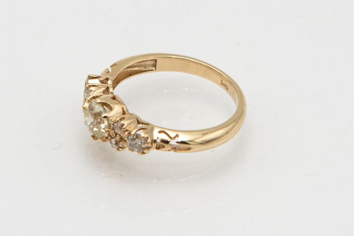 Old European Golden Diamond Ring 1.20ct, early 20th century. For Sale 2