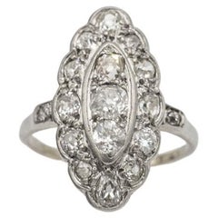 Old European Navette white gold ring with diamonds.