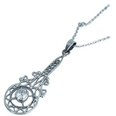 Antique Old European Oval-Cut Diamond White Gold Lavaliere Pendant and Chain, circa 1835