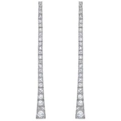 Old European Platinum Diamond Long Line Earrings