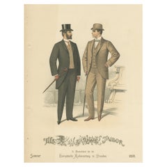 Antique Old Fashion Print of Men Illustrating the Fashion Trends of the Summer of 1898